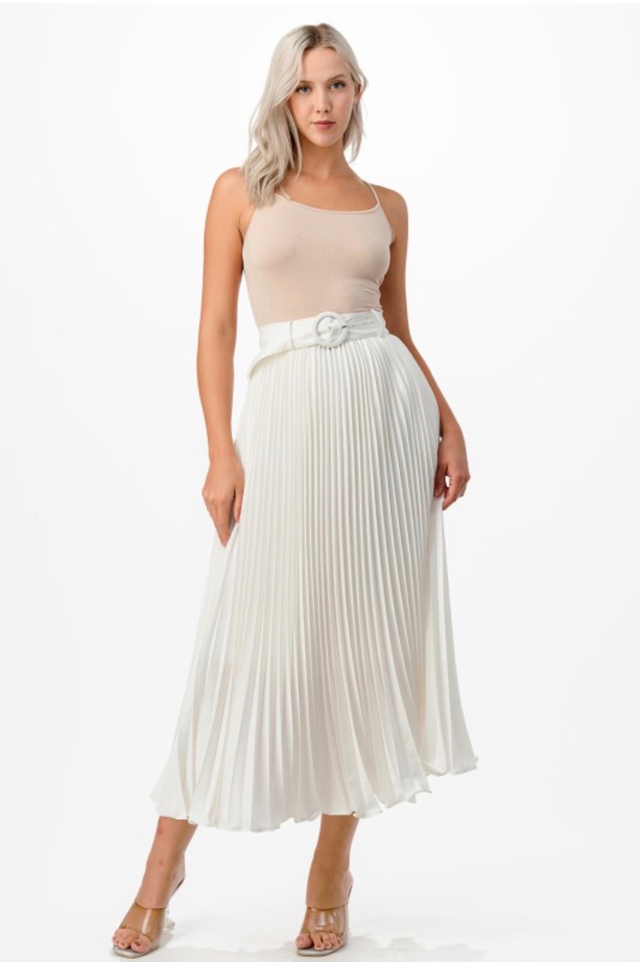 Pleated Maxi Belted Skirt
