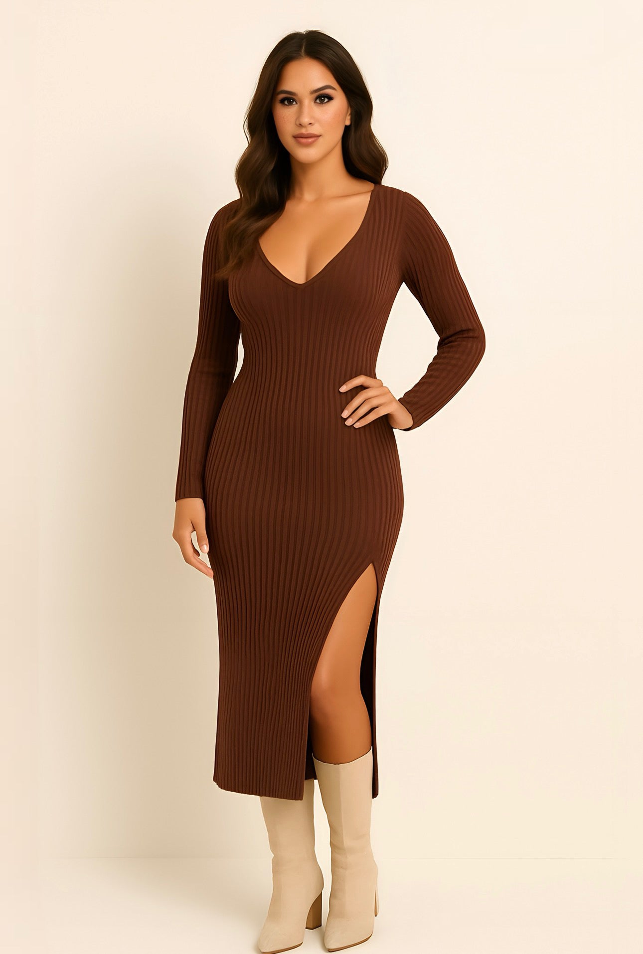 Ribbed Midi Stretch sweater dress