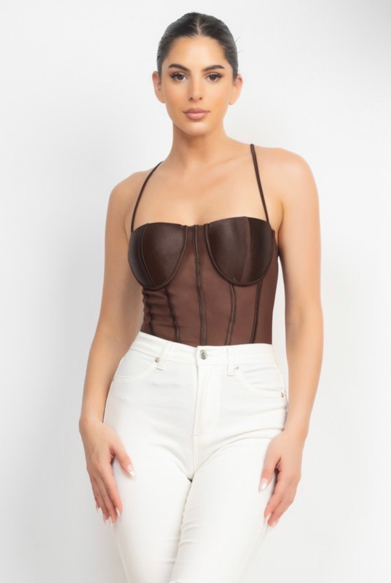 Mesh Corset Bodysuit with Satin Cups
