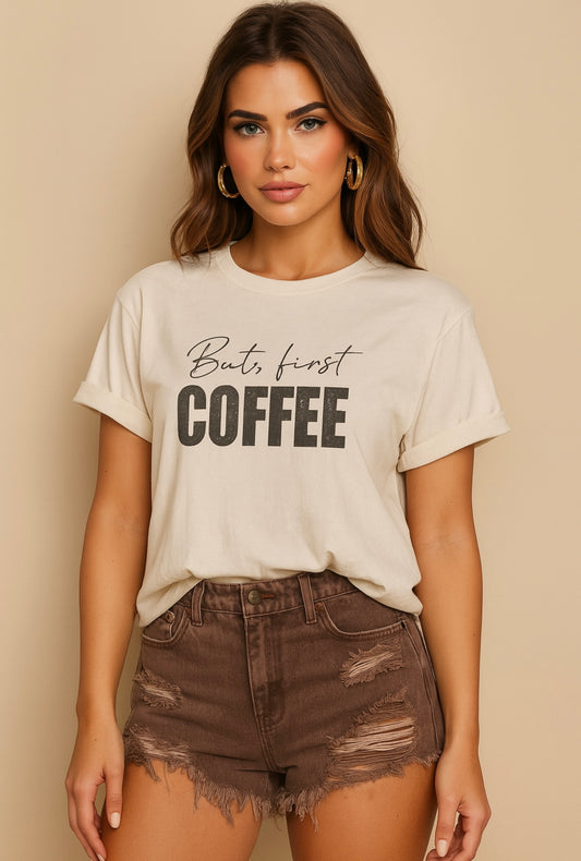But First Coffee Graphic T-Shirt Crop