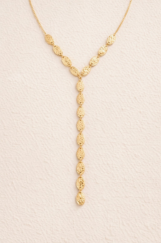 Golden Hammered Y Necklace