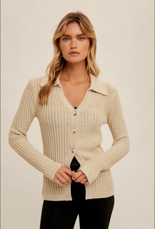 Three Button Golden Knit Cardigan