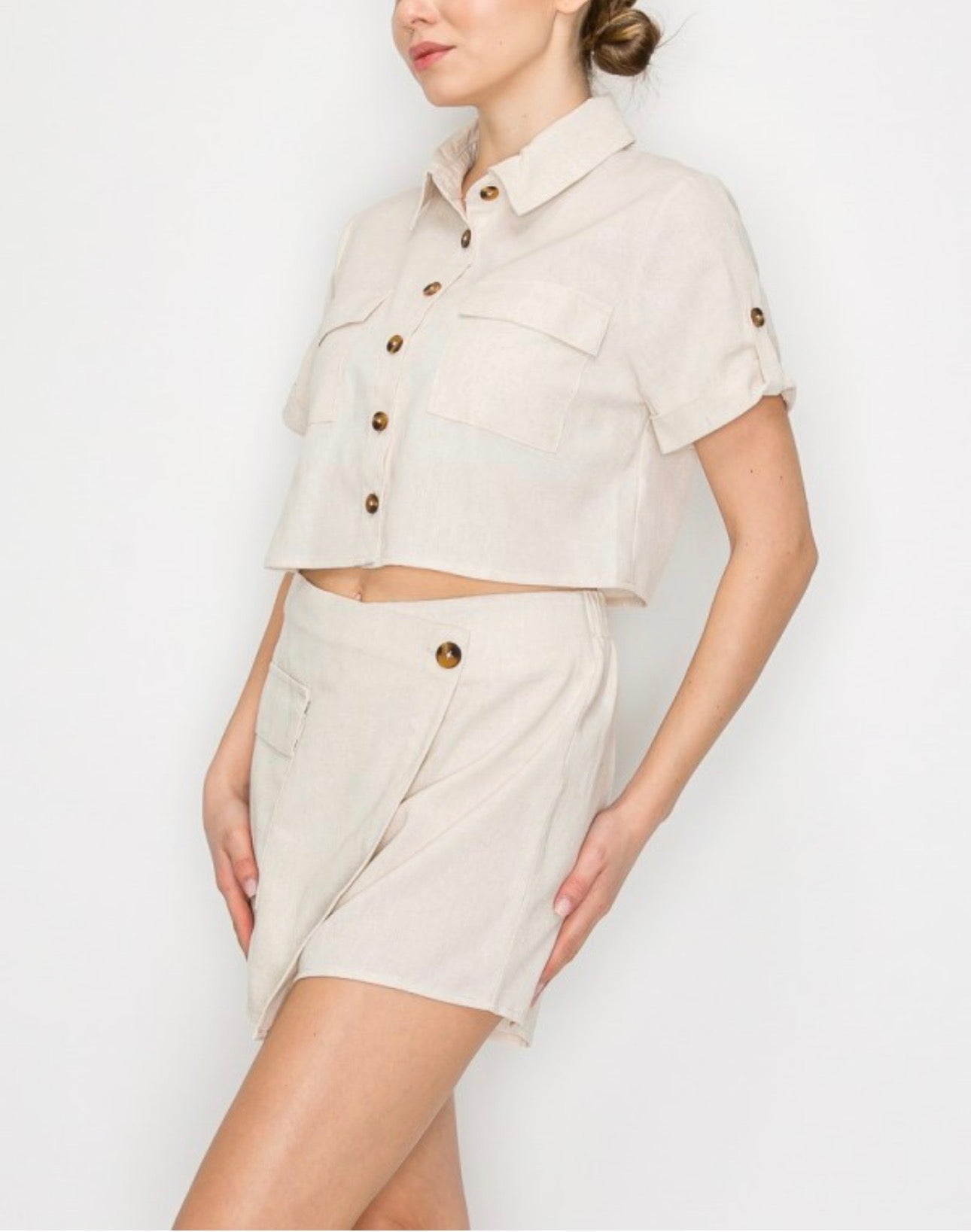 Linen Collared Crop Shirt