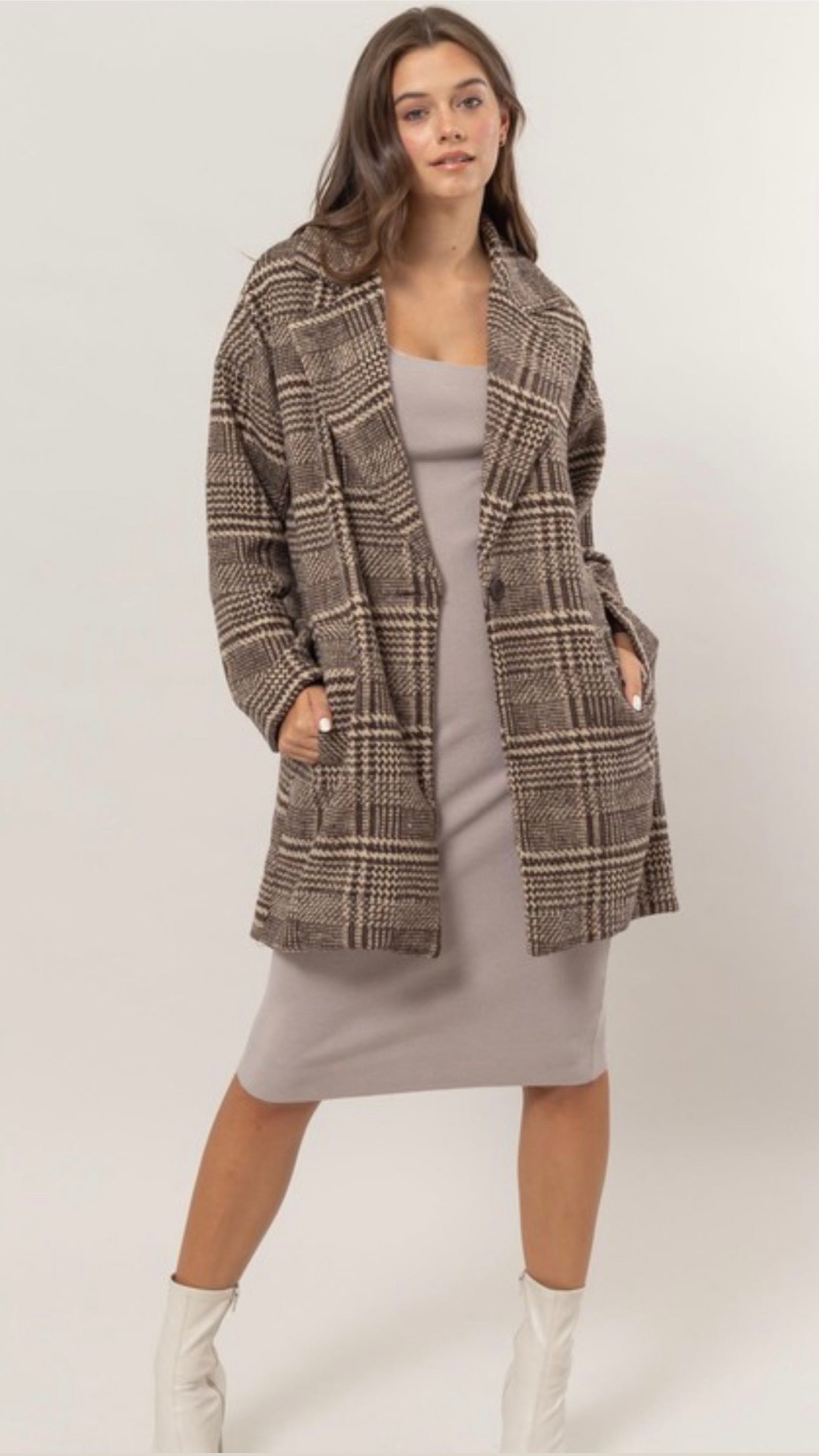 Thick plaid One Button Blazer