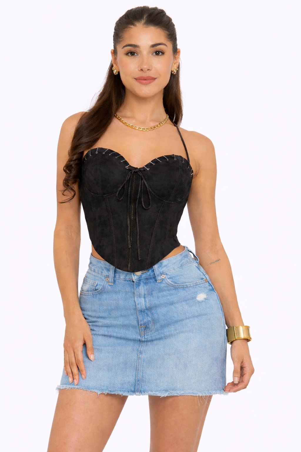 Suede Halter Laced Corset Top