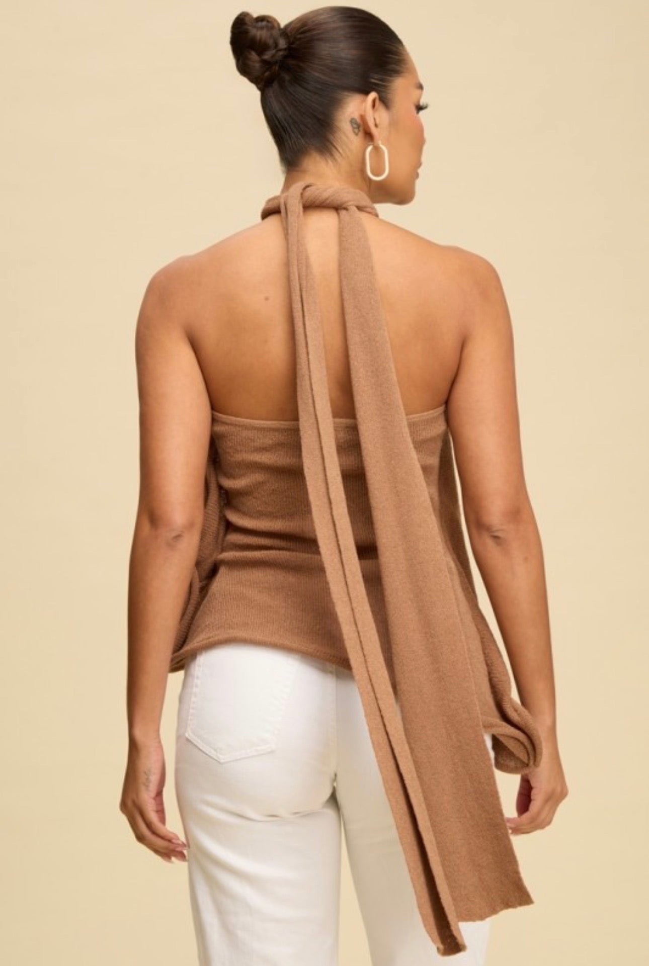 Asymmetrical Knit Side Ruffle Halter Top