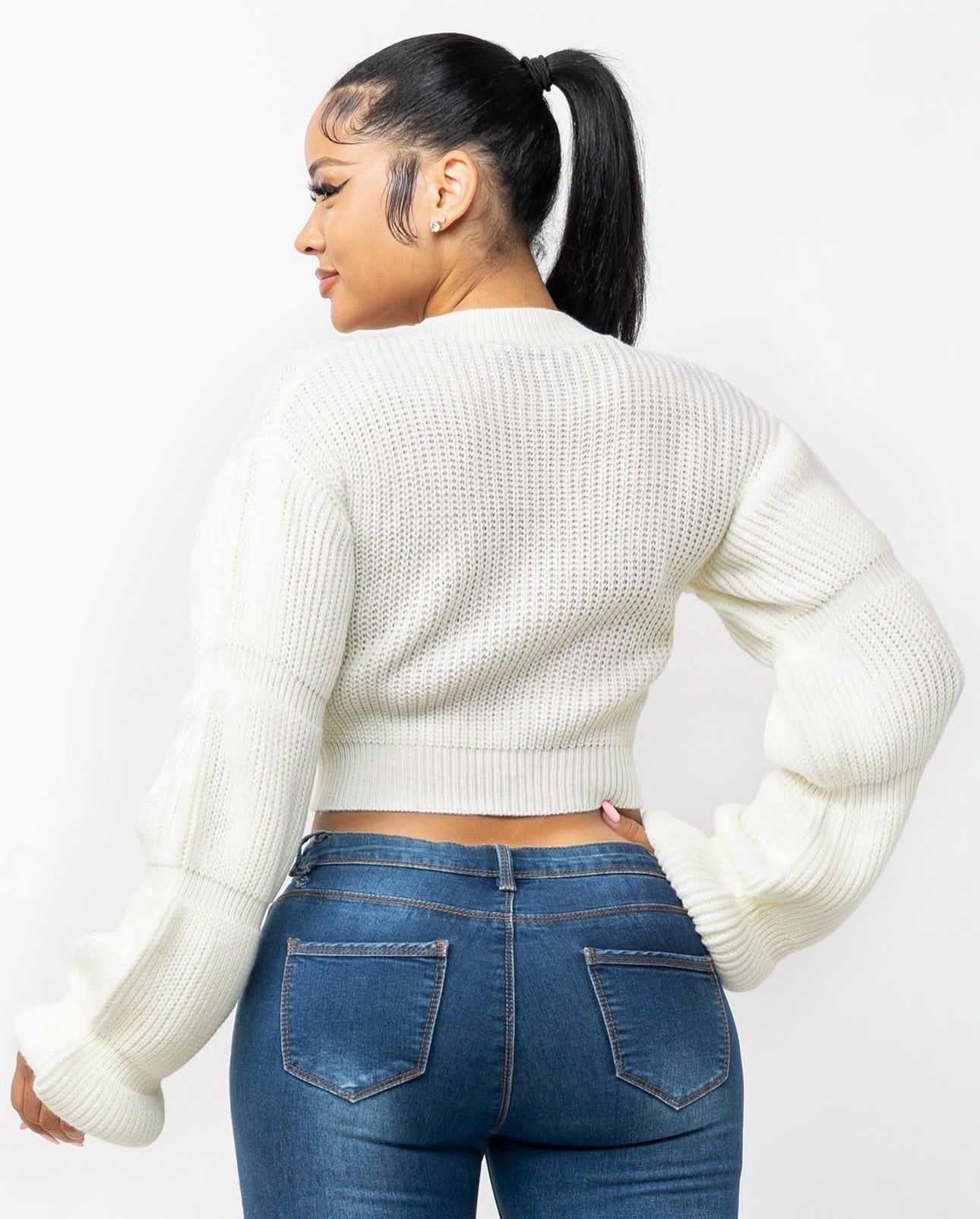 Bubble Sleeve Cutout Sweater