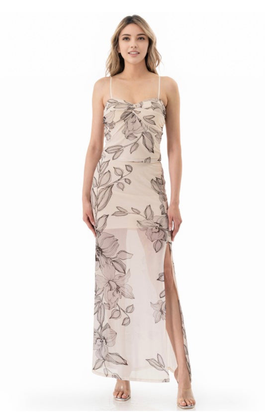 Cream Floral Mesh Two piece Piece