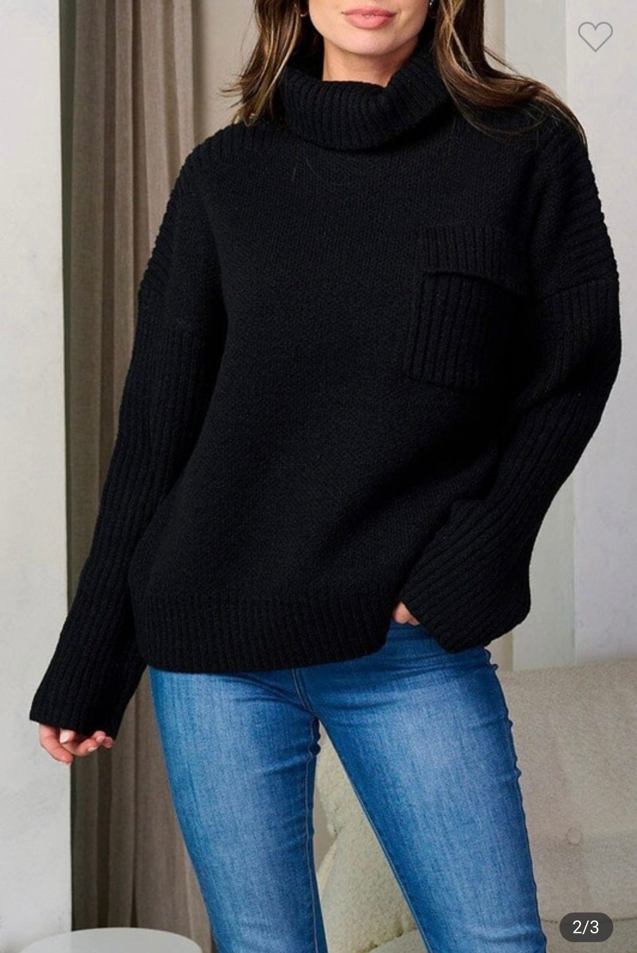 Knitted Turtleneck Sweater with Pocket
