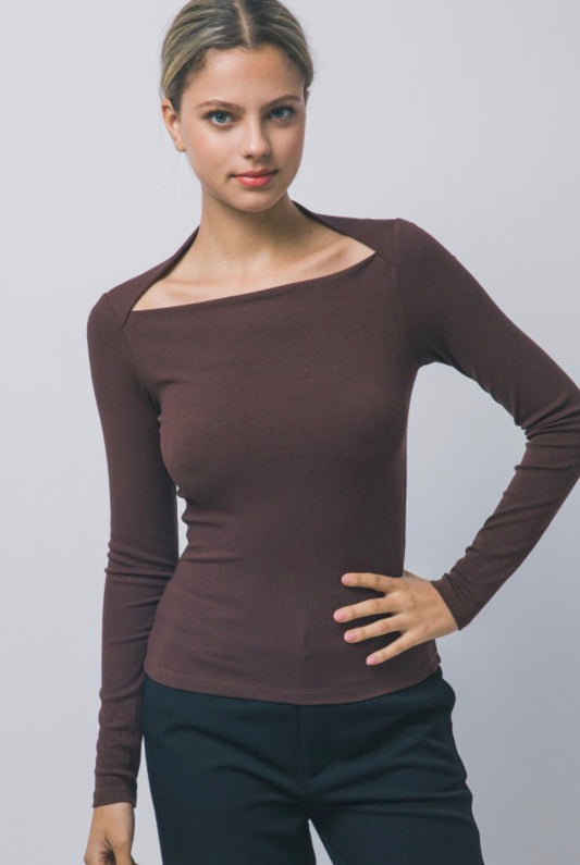 Squared Boatneck Rib Long Sleeve