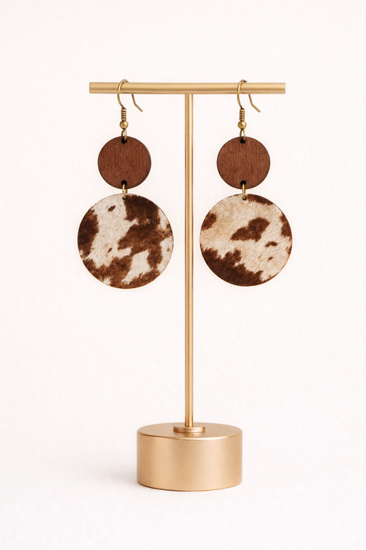Circle Cowhide Dangle Earrings