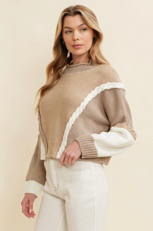 Tri Tone Mock Neck Crop Sweater
