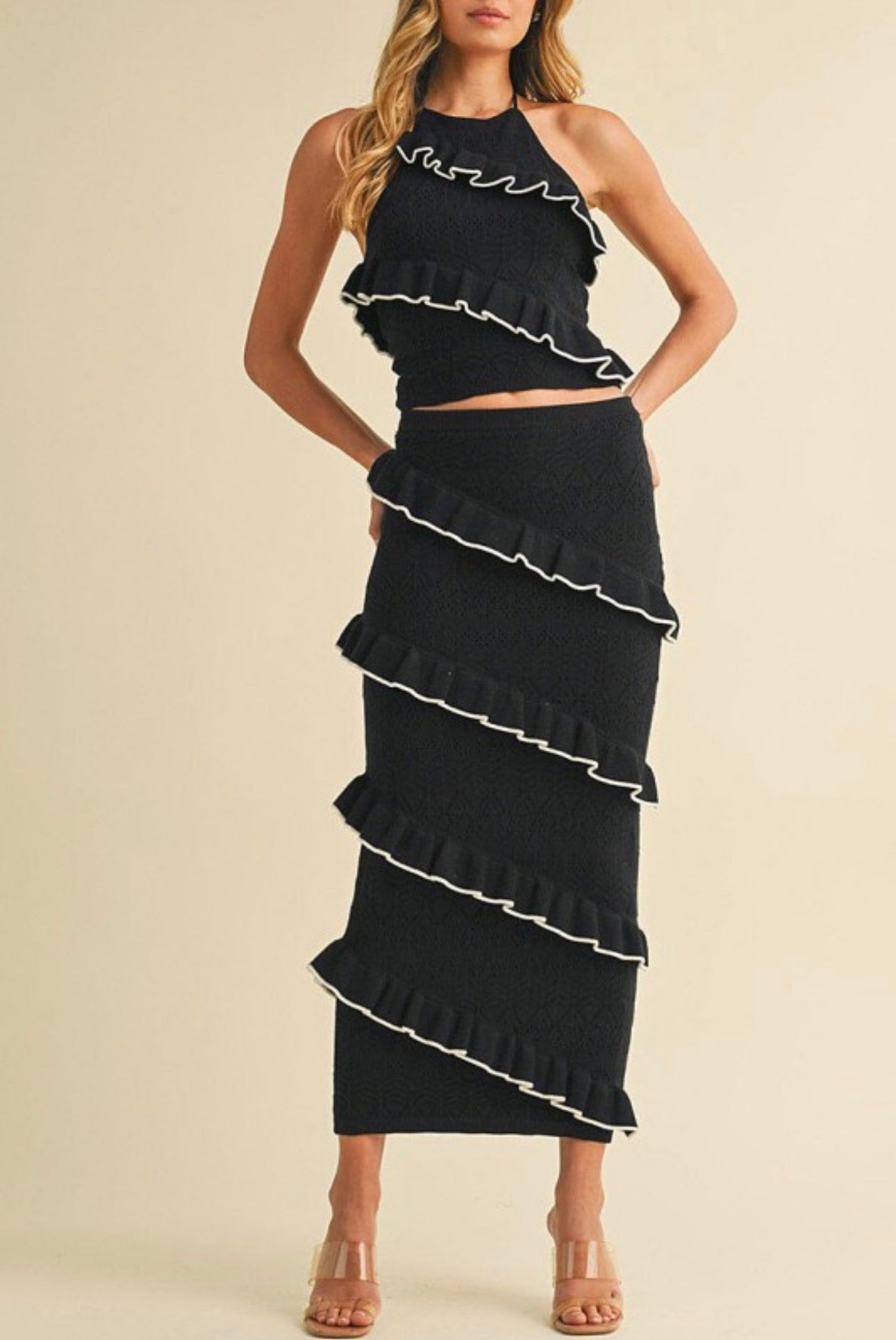 Crochet Ruffle Halter and Skirt Set