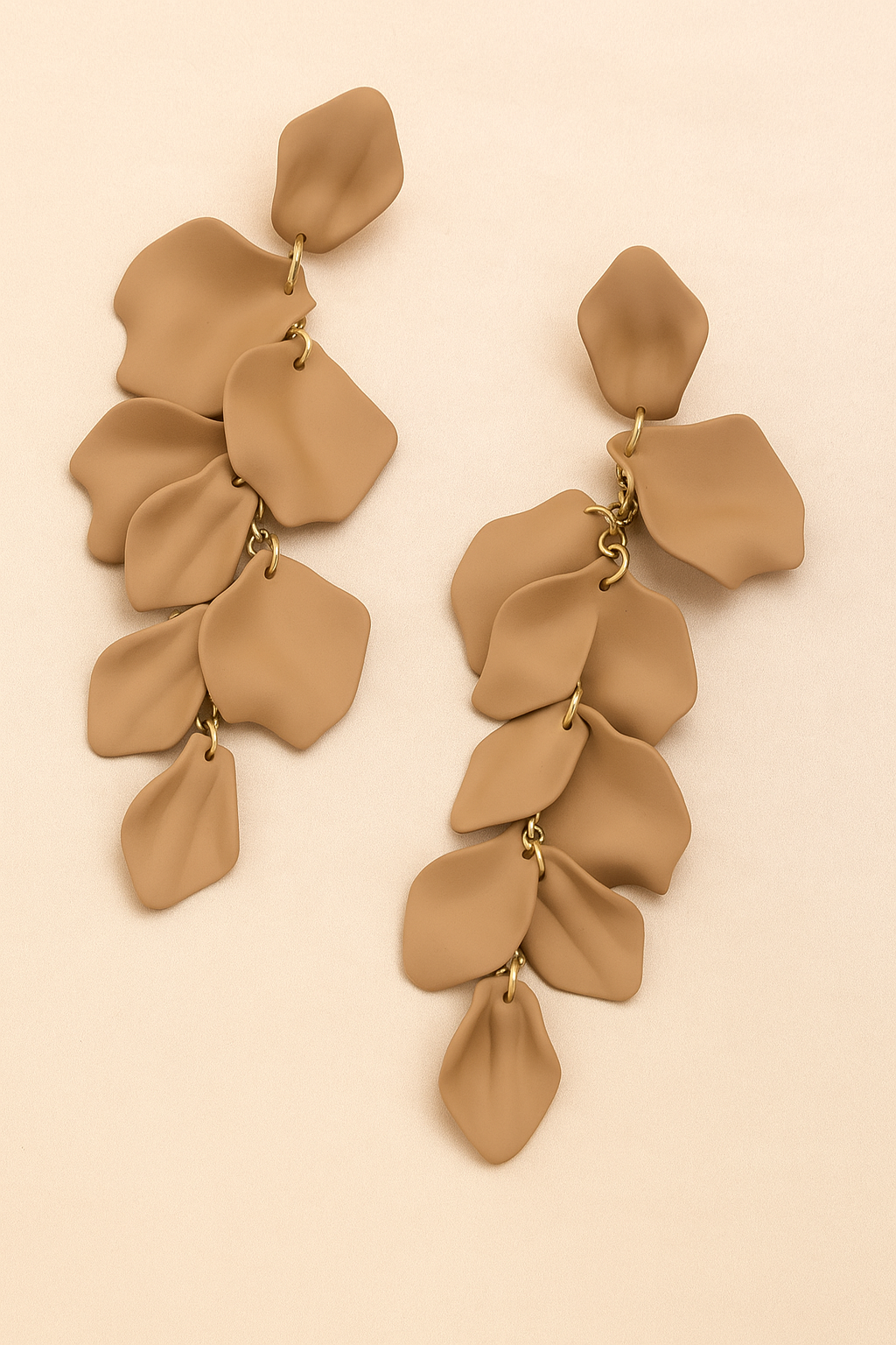 Petal Tassel Tan with Gold Chain Earrings