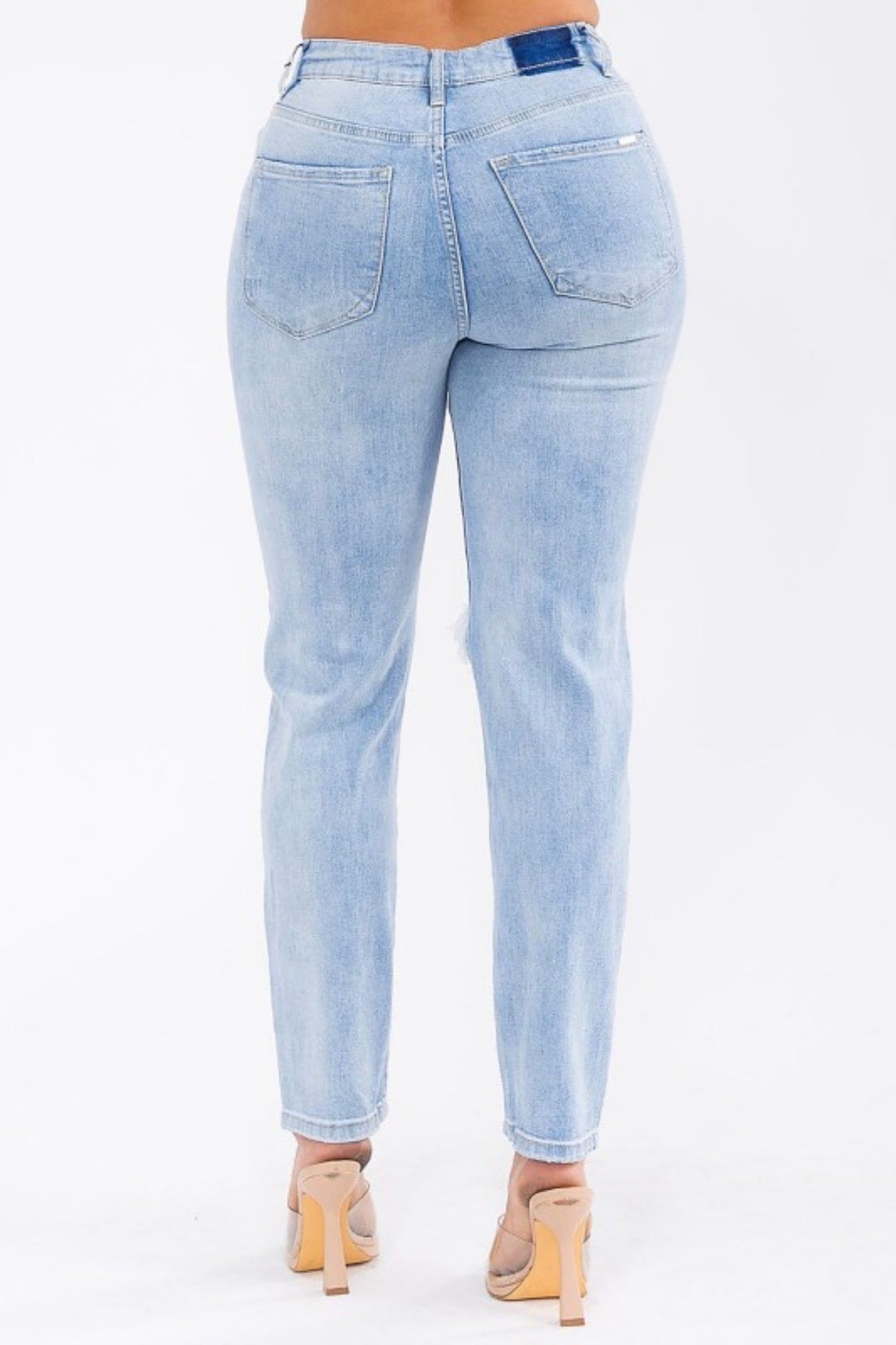 High Waist Distressed Knee Mom Jean