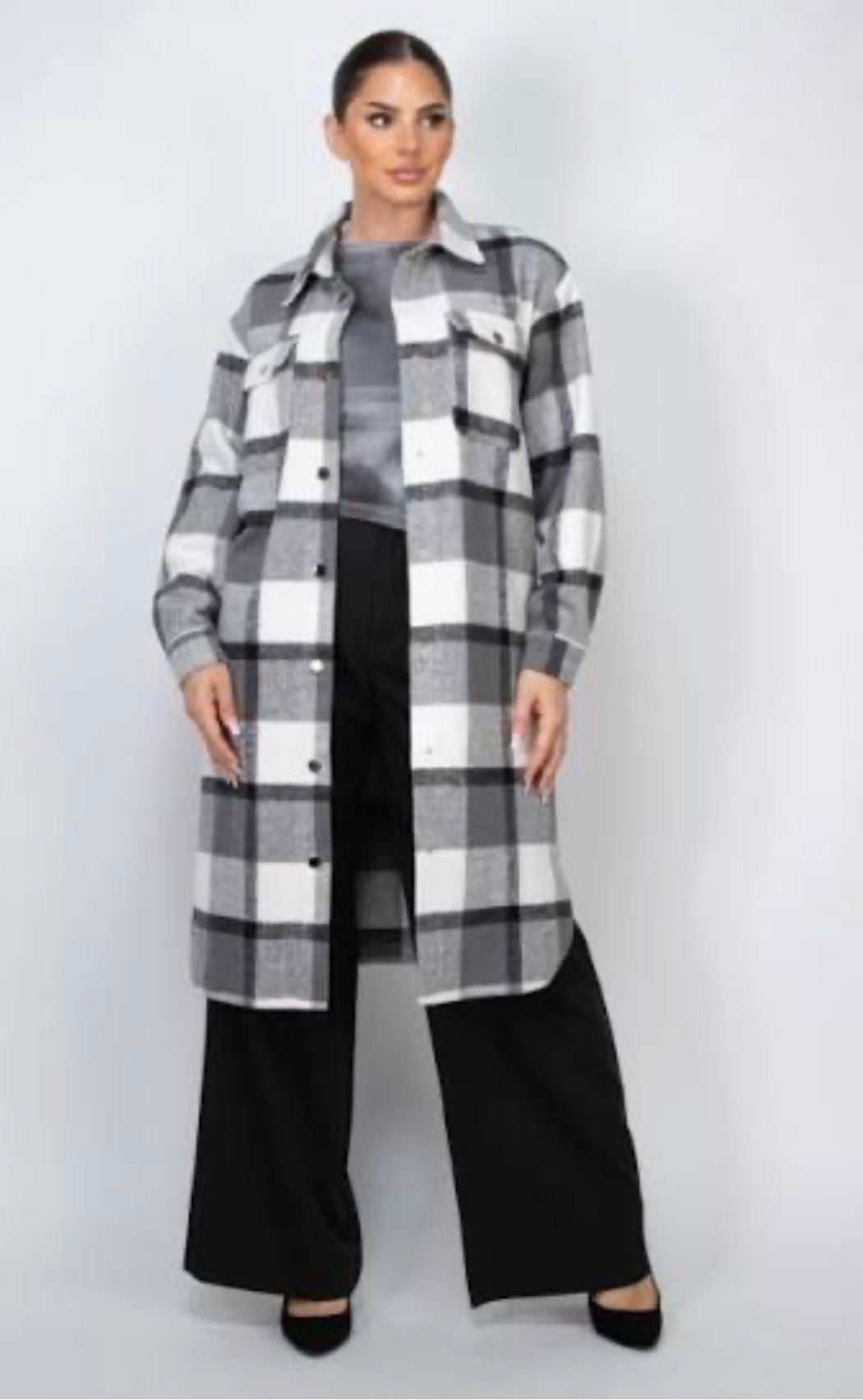 Button Down Plaid Coat