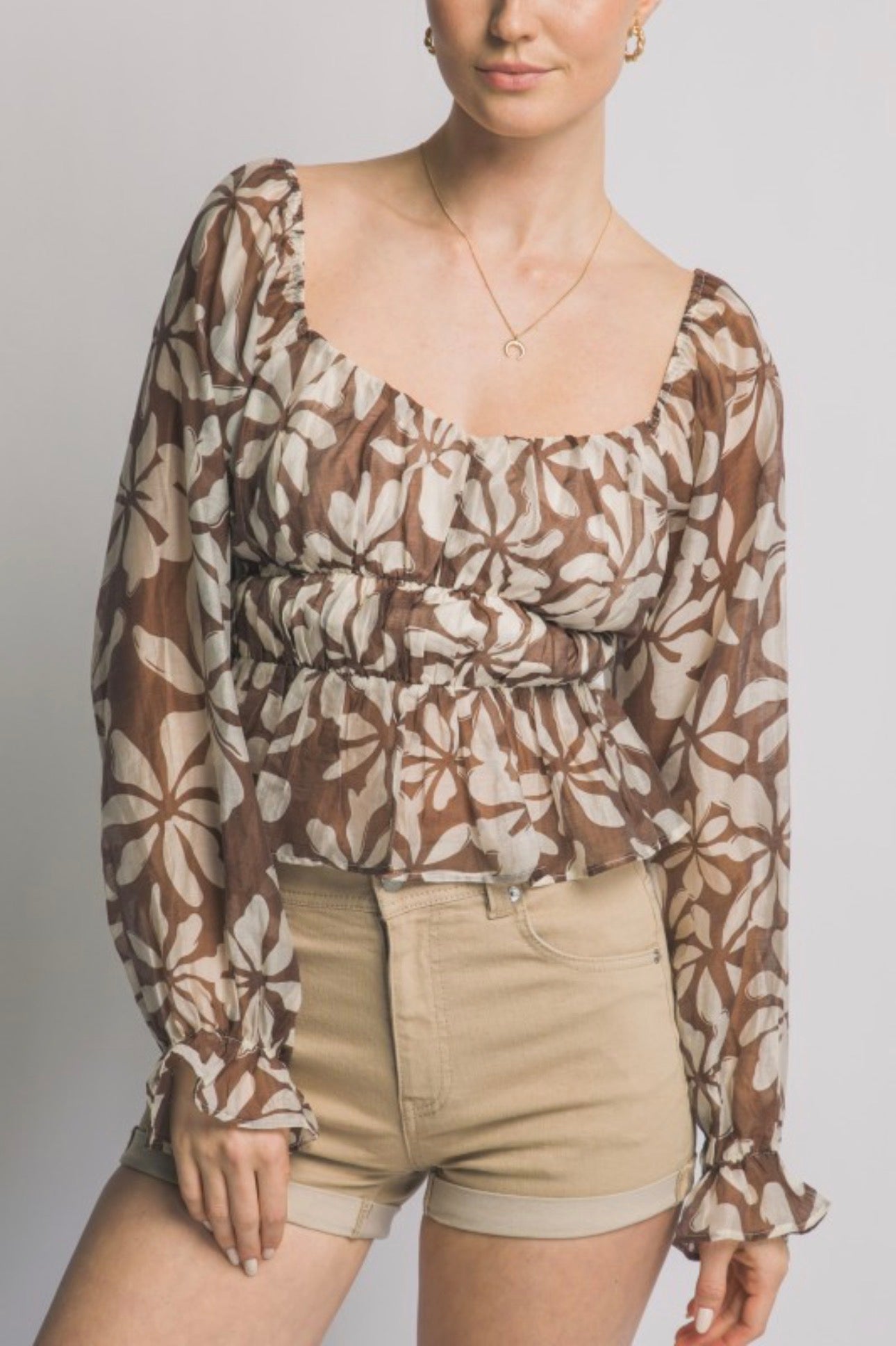 Tropical Floral Peasant Bodice Top