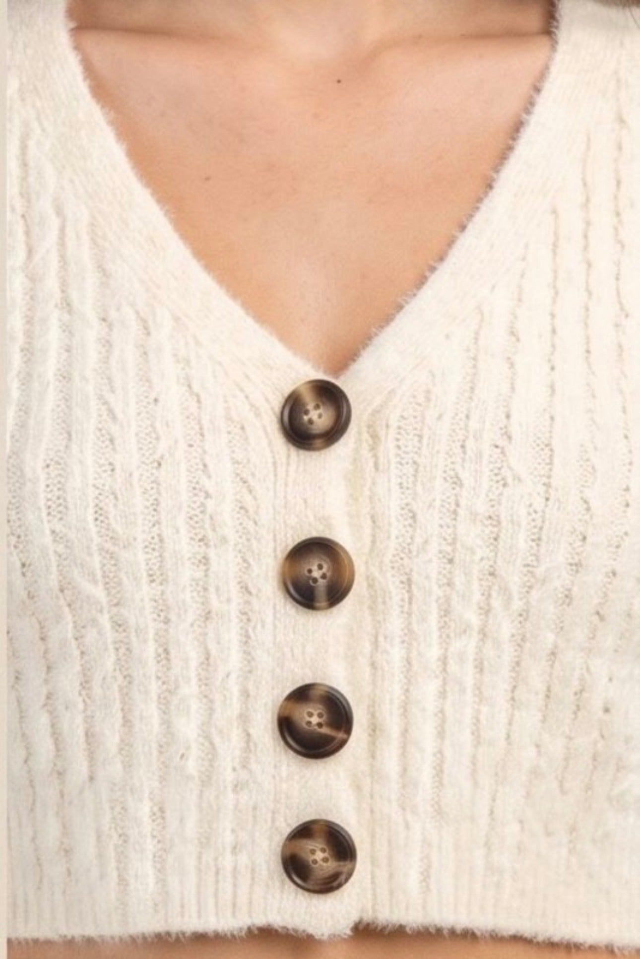 Fuzzy Crop Front Button Cardigan