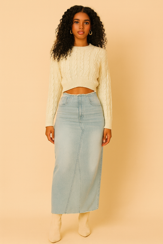Raw Hem Denim Maxi Skirt