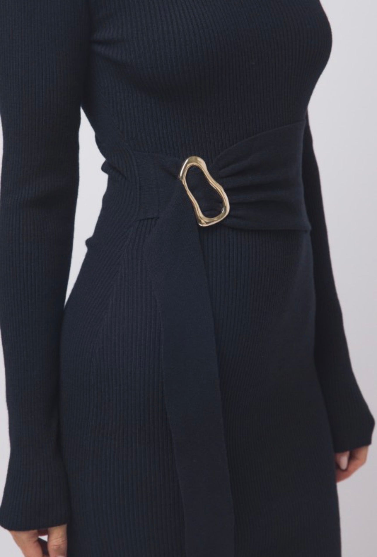 Mock Neck Long Sleeve Sweater Midi Dress with Tie Waist