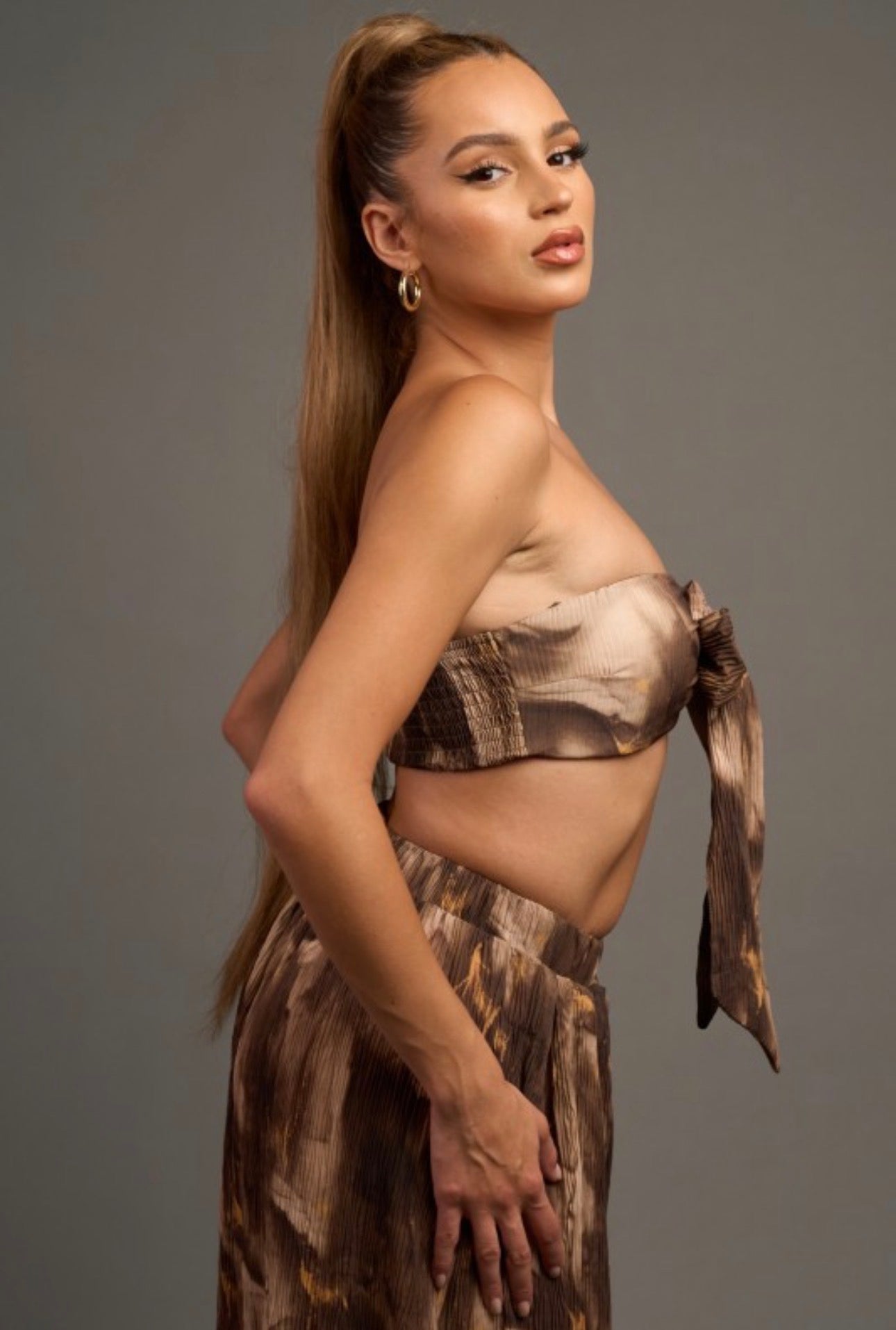 Marble Crepe Tube Top and Pants Set