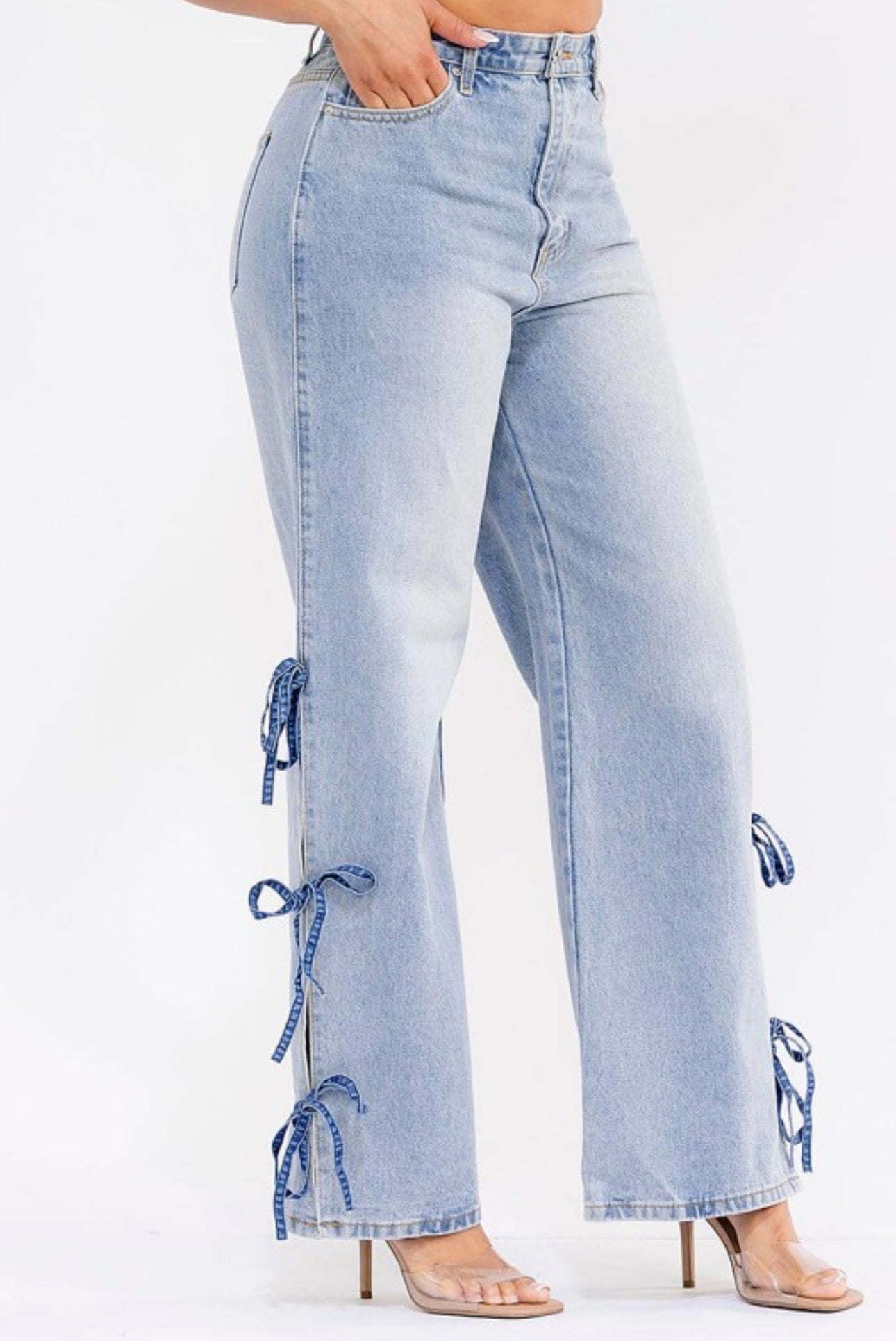 Bows Up the Side Wide Leg Jeans