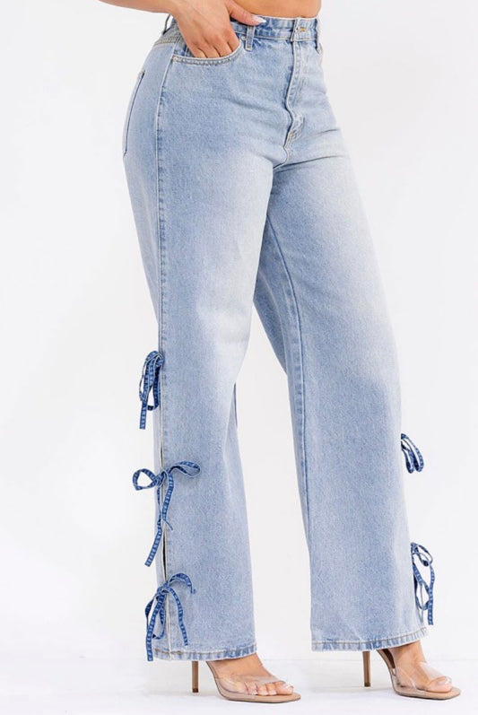 Bows Up the Side Wide Leg Jeans
