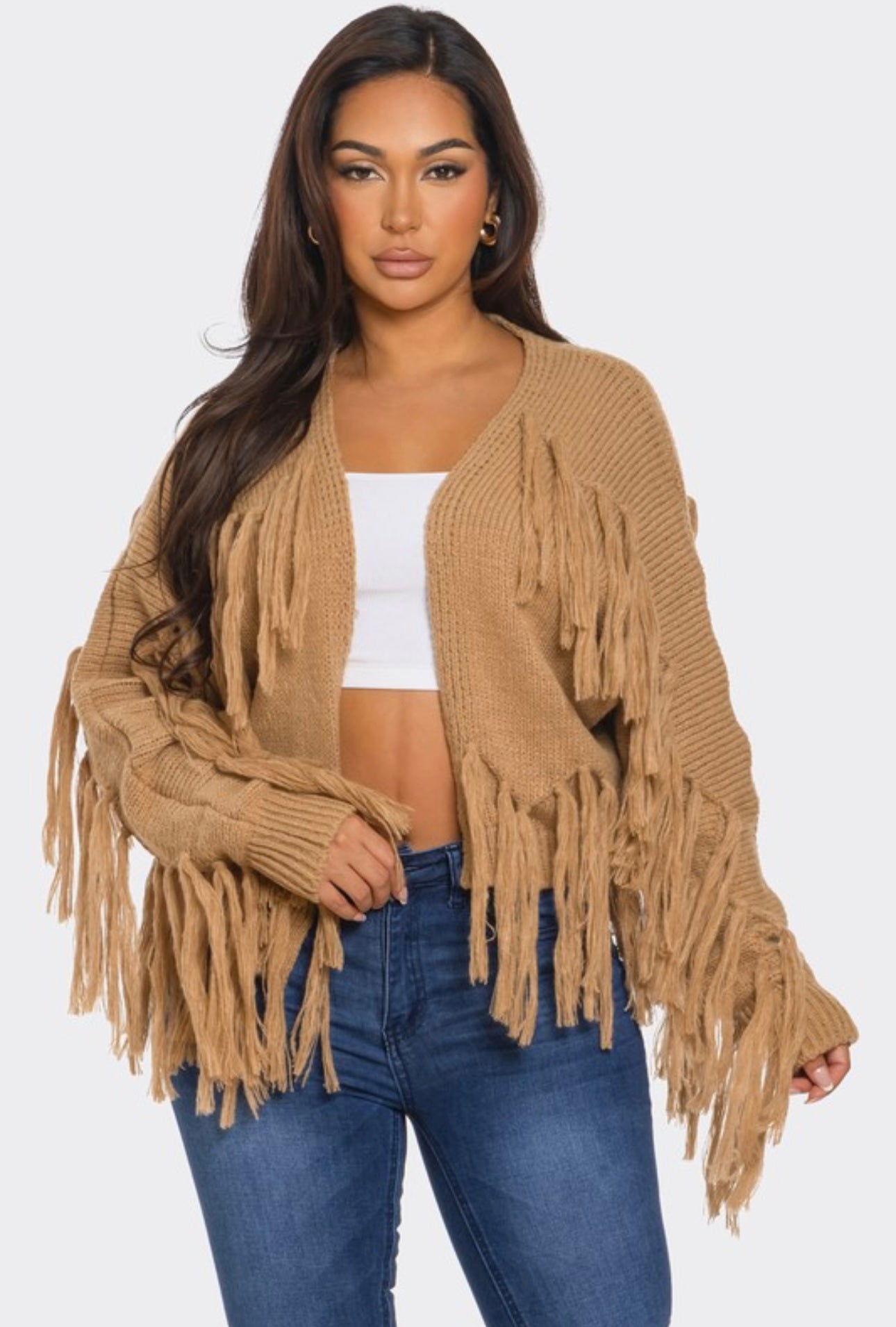 Tassel Knit Open Front Cardigan
