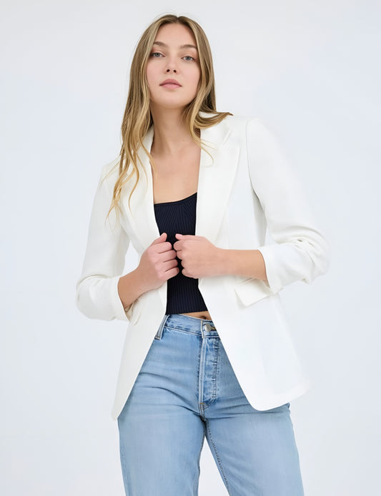 Linen Blazer with Scrunch Sleeves