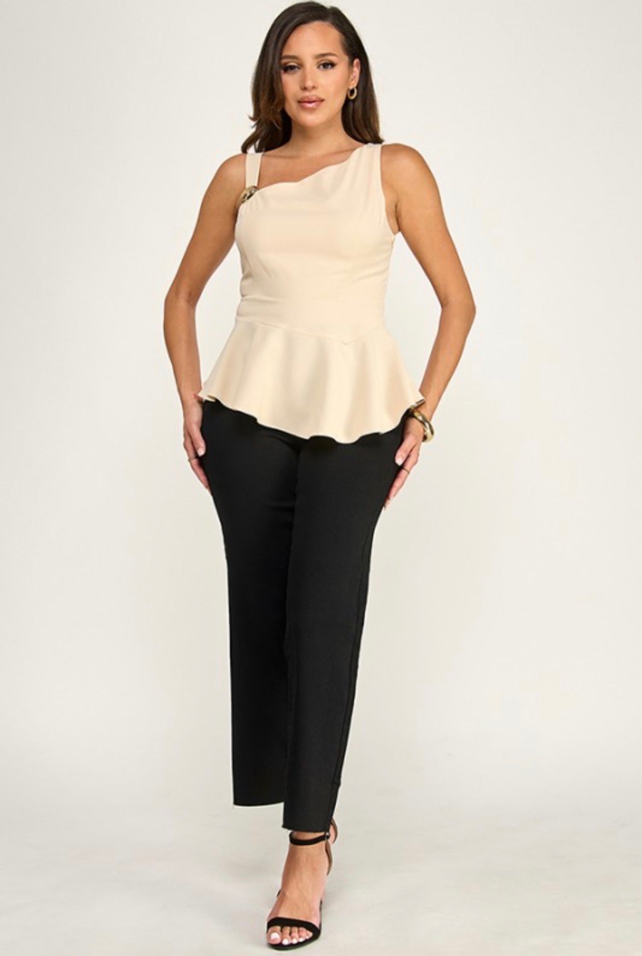 Peplum Top with Gold Accent Shoulder