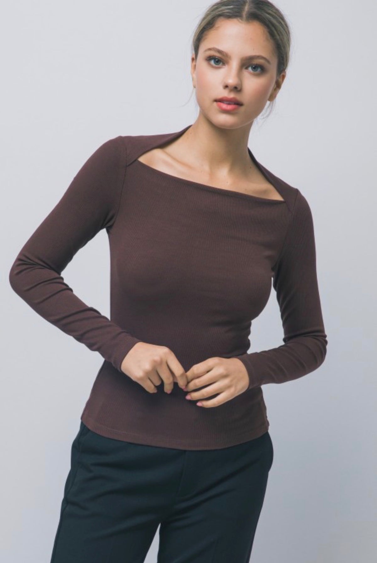 Squared Boatneck Rib Long Sleeve