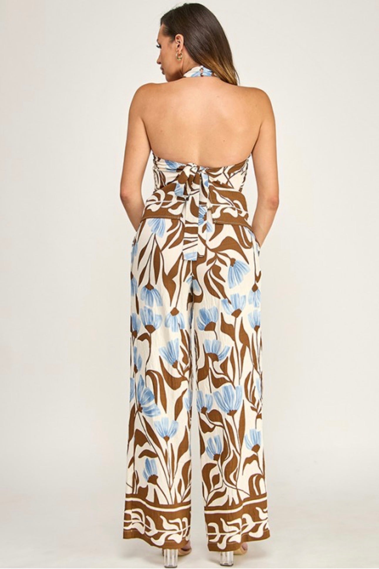 Summer Floral Tie Back Halter and Pants Set