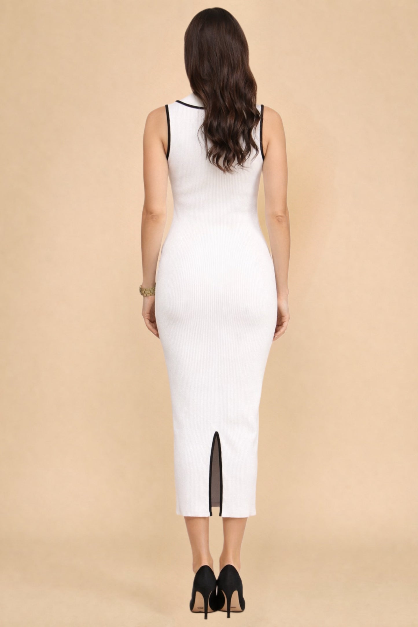 Collared Button Ribbed Midi Dress