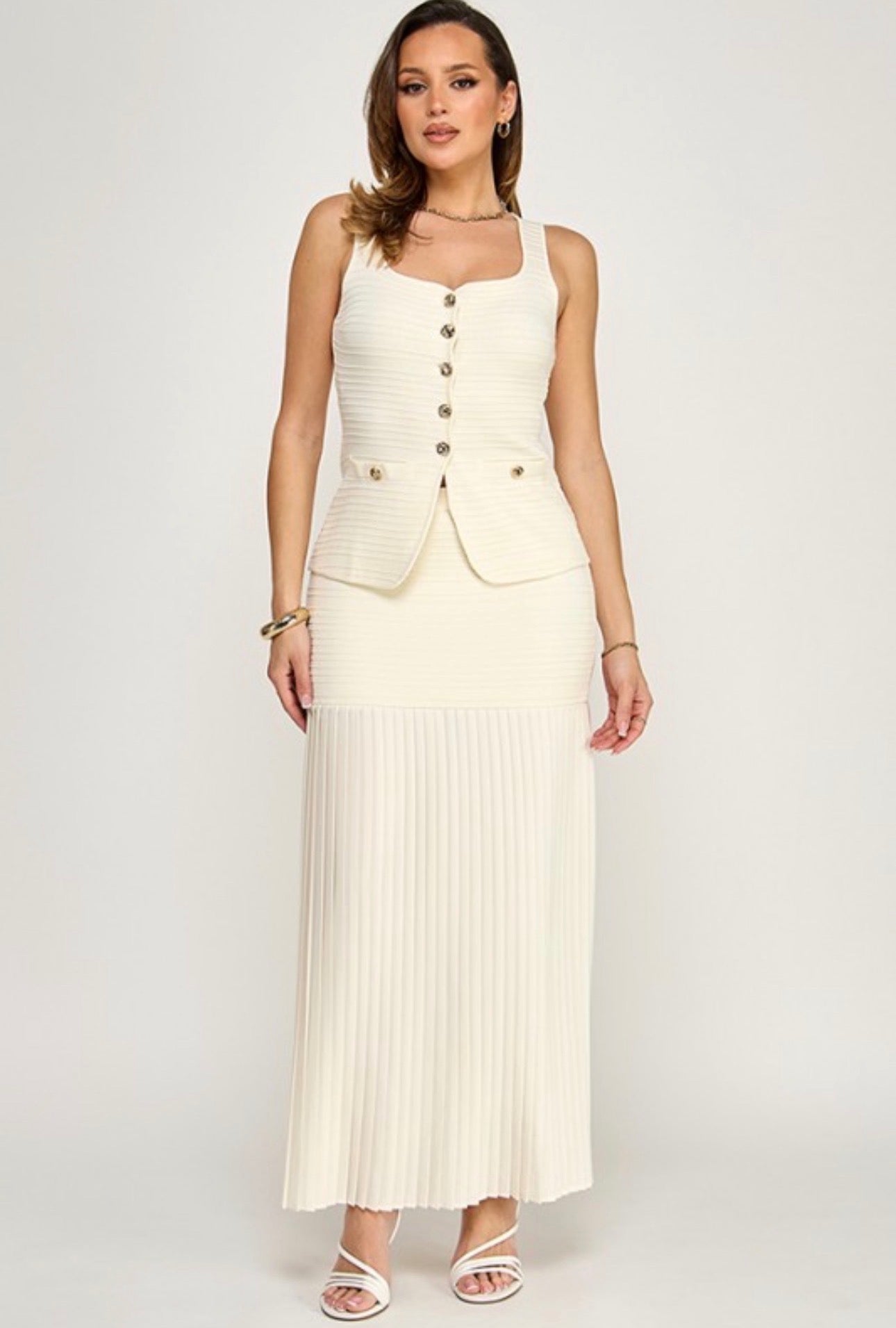 Pleated Knit Tank and Maxi Skirt Set