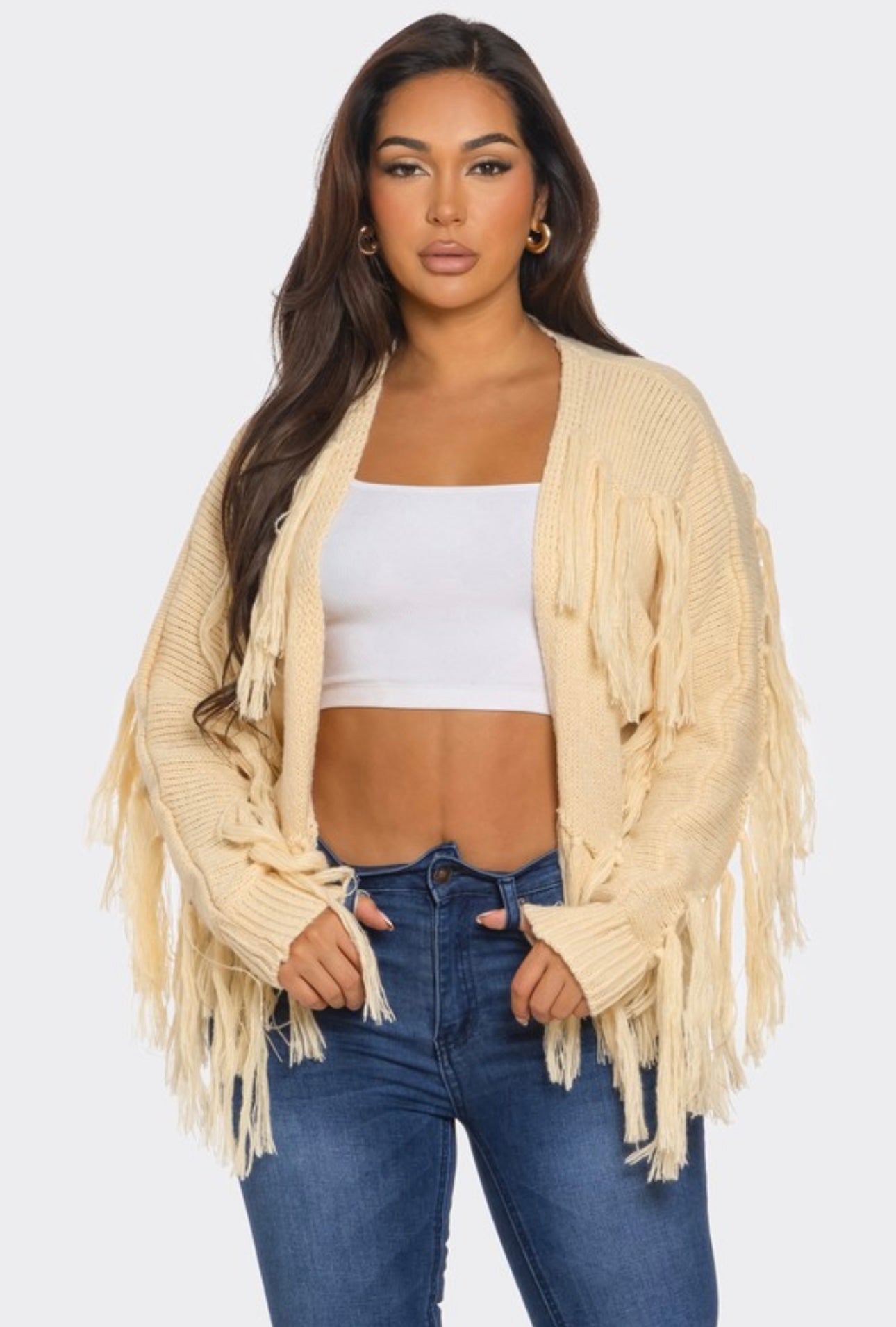 Tassel Knit Open Front Cardigan