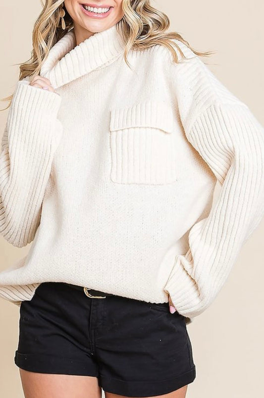 Knitted Turtleneck Sweater with Pocket