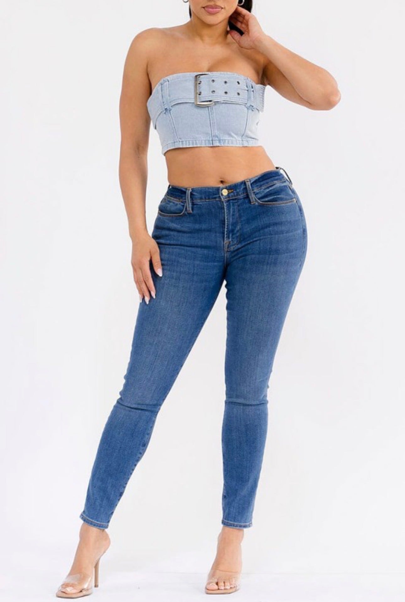 Denim Belt Crop Top