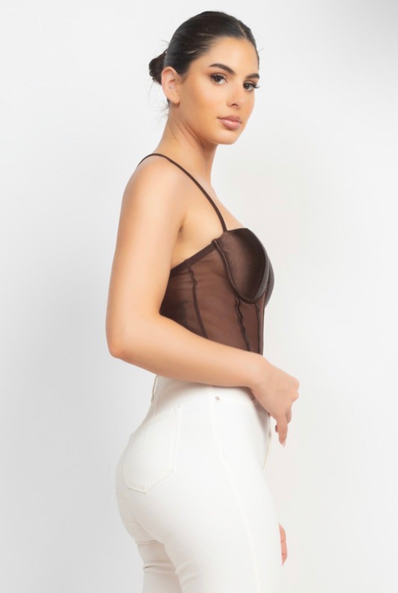 Mesh Corset Bodysuit with Satin Cups