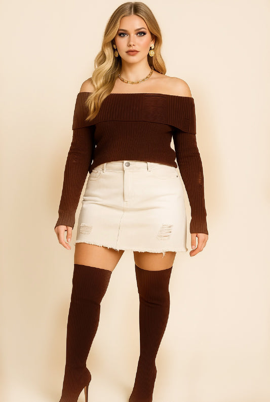 Off-Shoulder Distressed Sweater