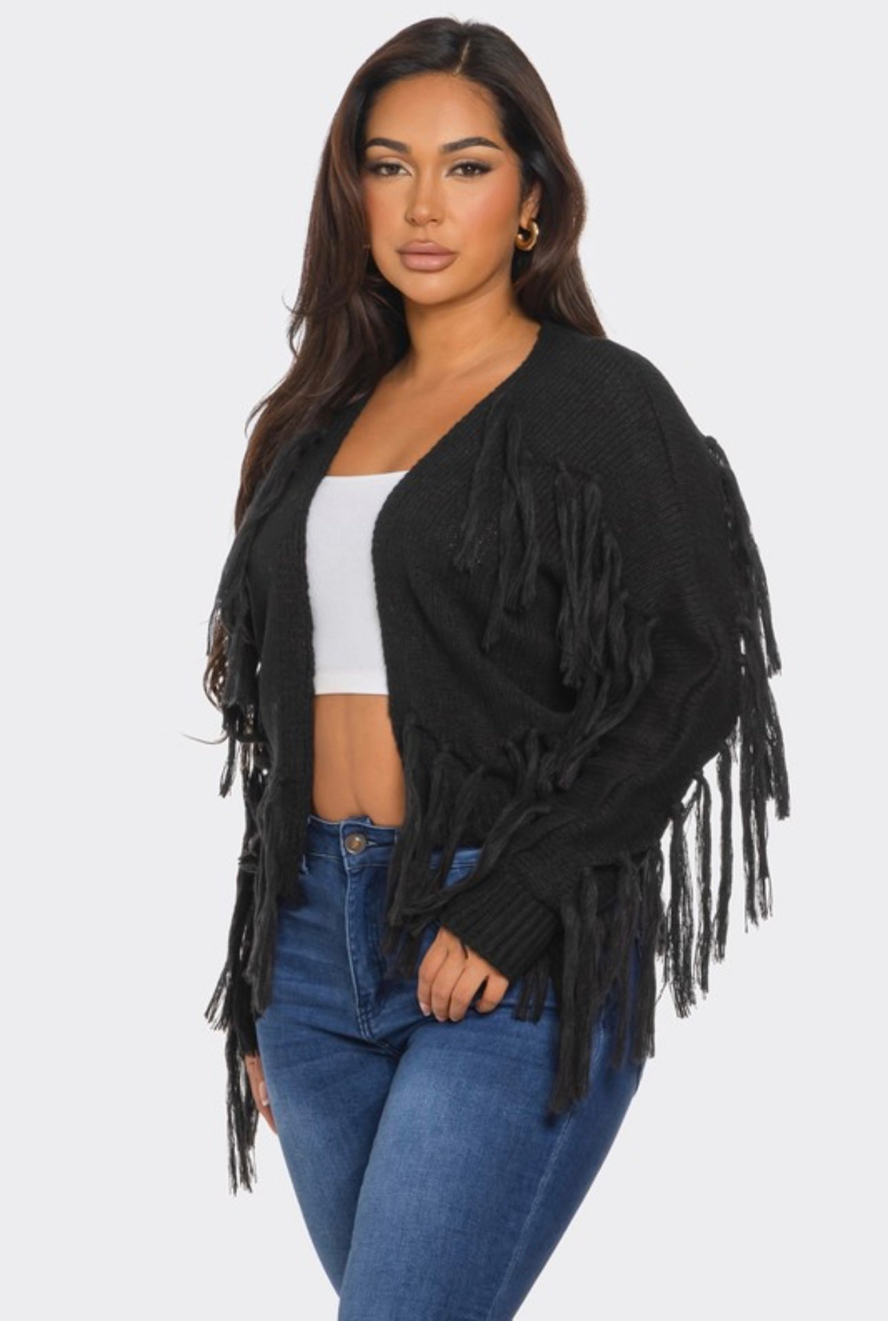 Tassel Knit Open Front Cardigan