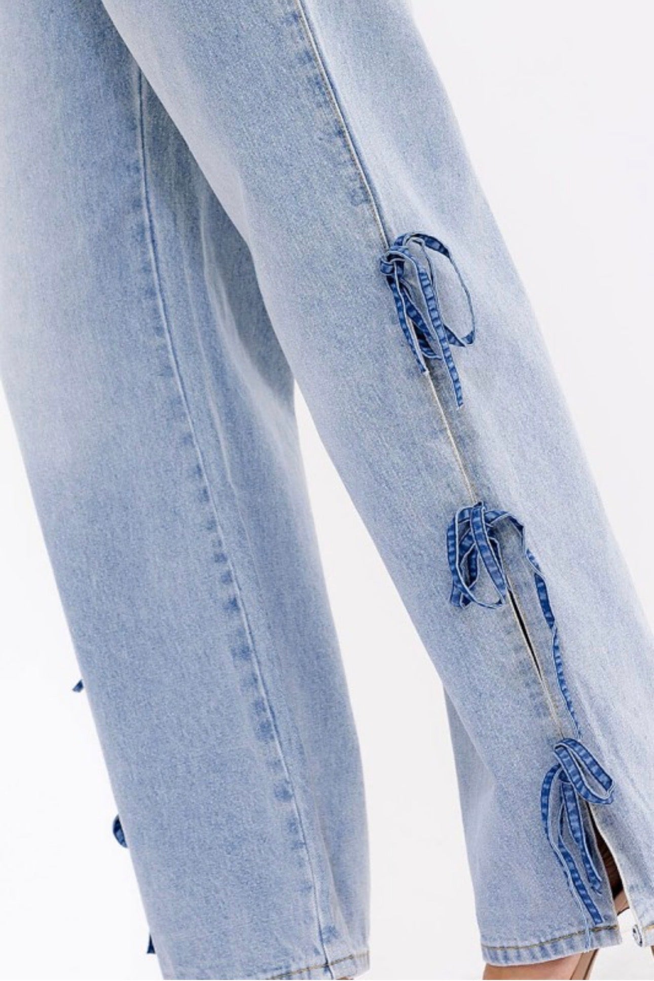 Bows Up the Side Wide Leg Jeans