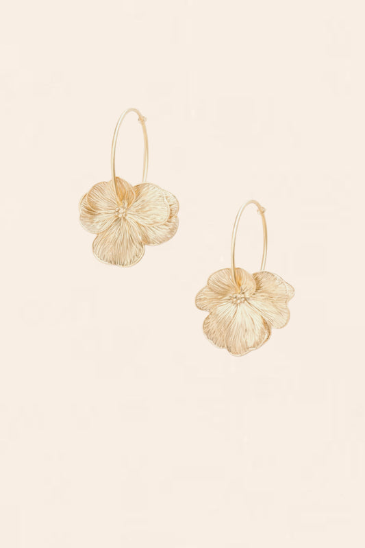 Gold Hibiscus Dangle Earrings