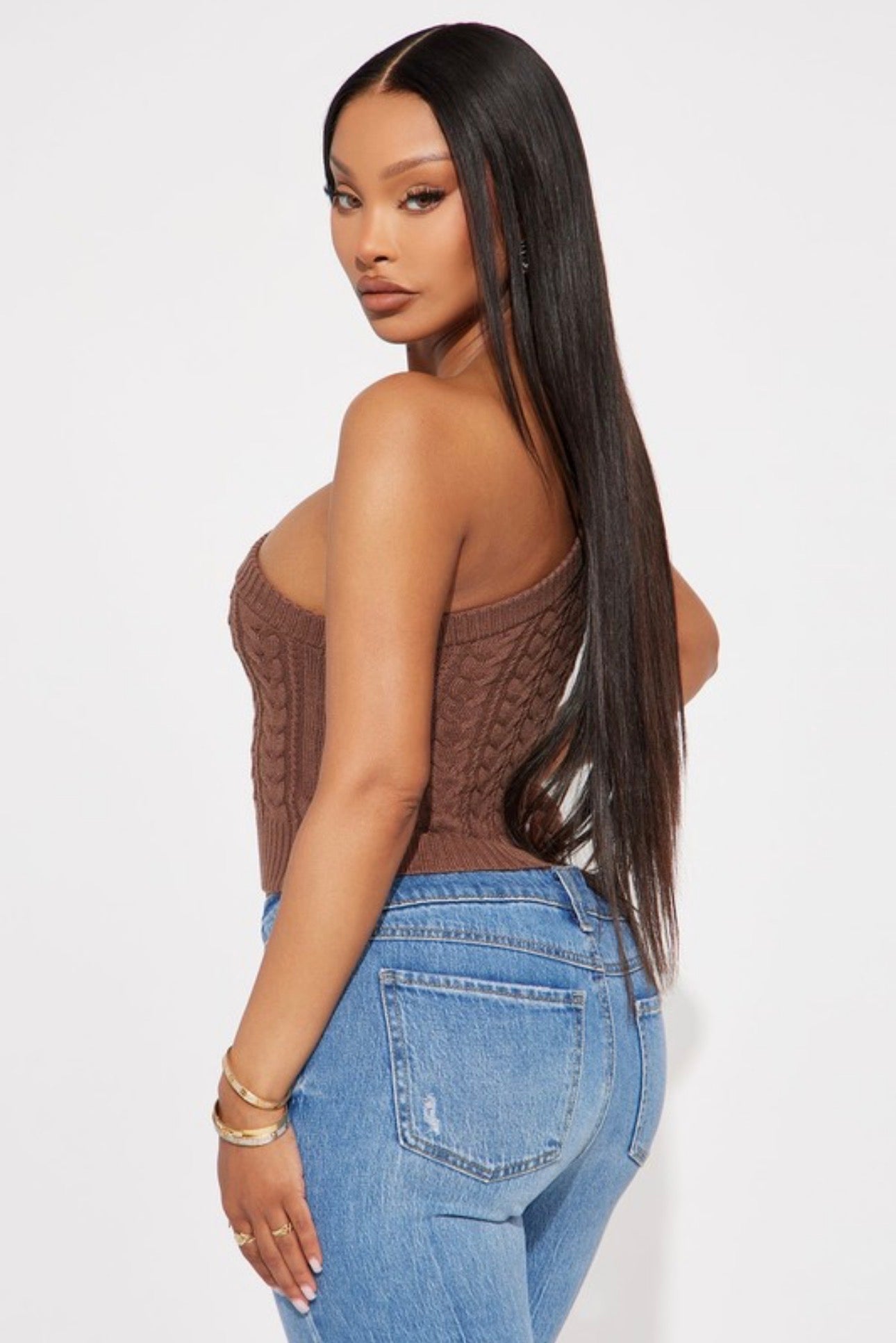 One Shoulder Cable Knit Sweater Top