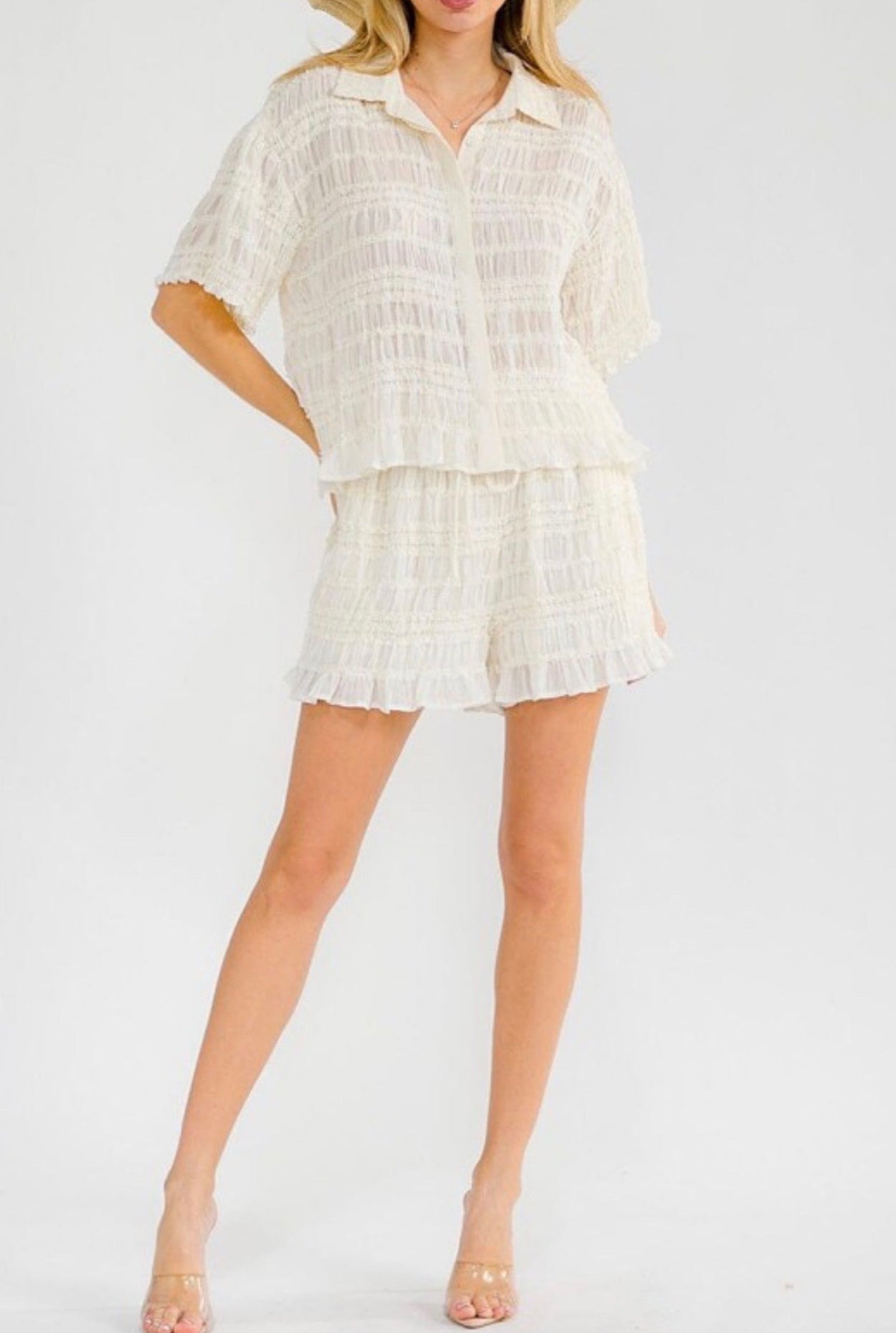 Ruffle Crinkle Set Button-Up and Shorts