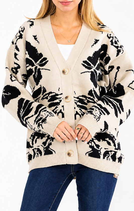 Abstract Floral Button Front Cardigan