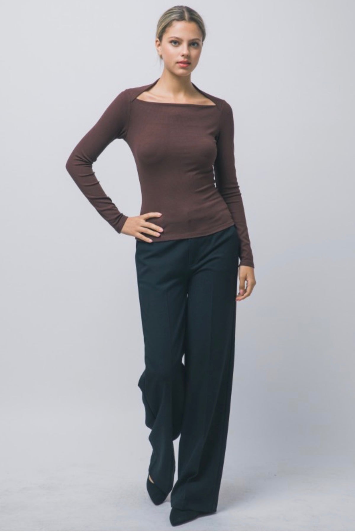 Squared Boatneck Rib Long Sleeve