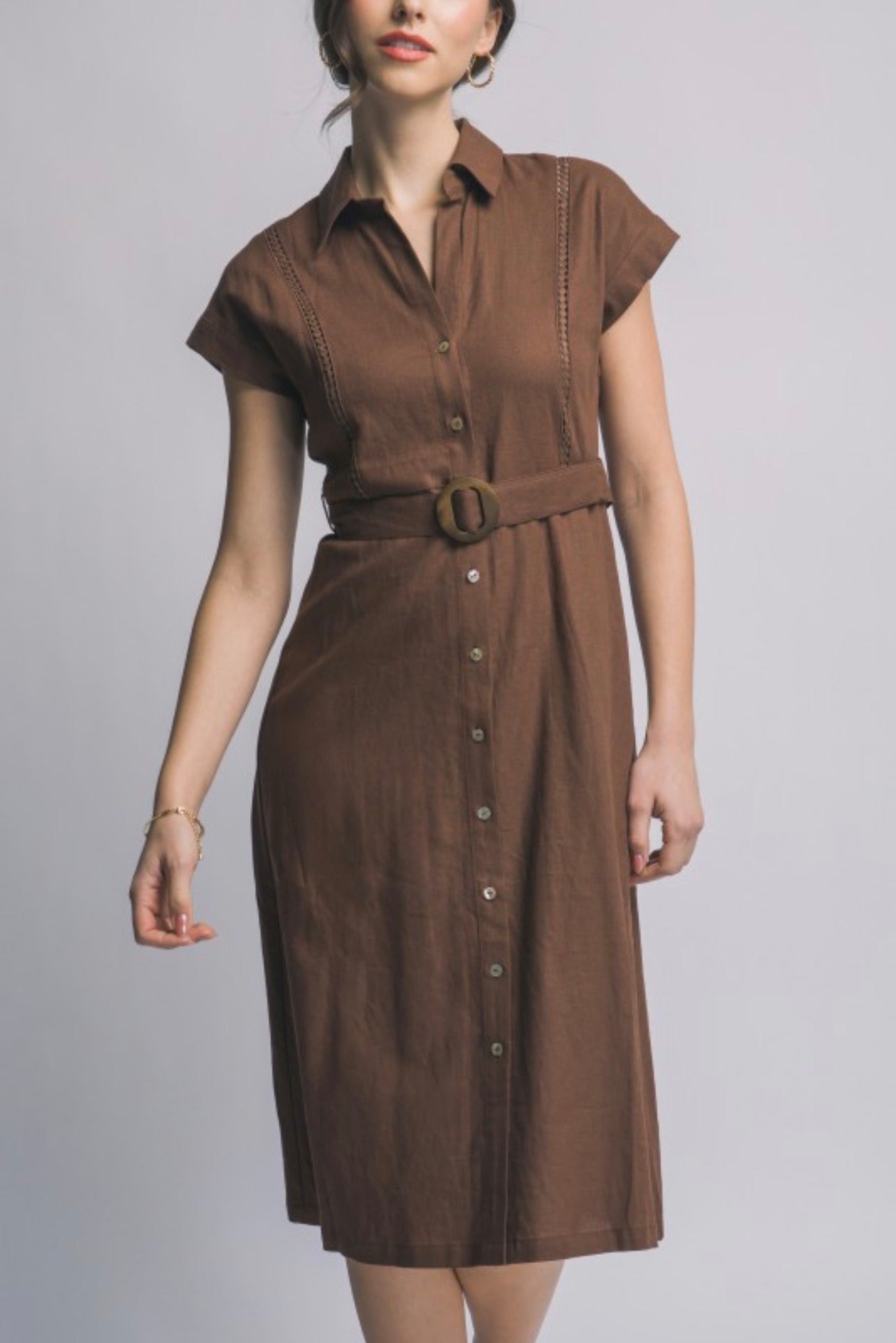 Short Sleeve Linen Eyelet Dress