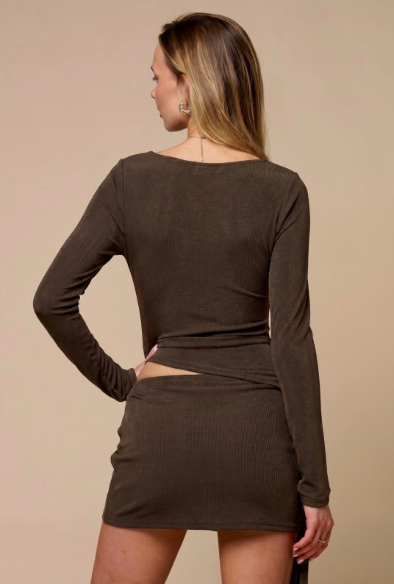 Shimmer Wrap Drape Long Sleeve Top