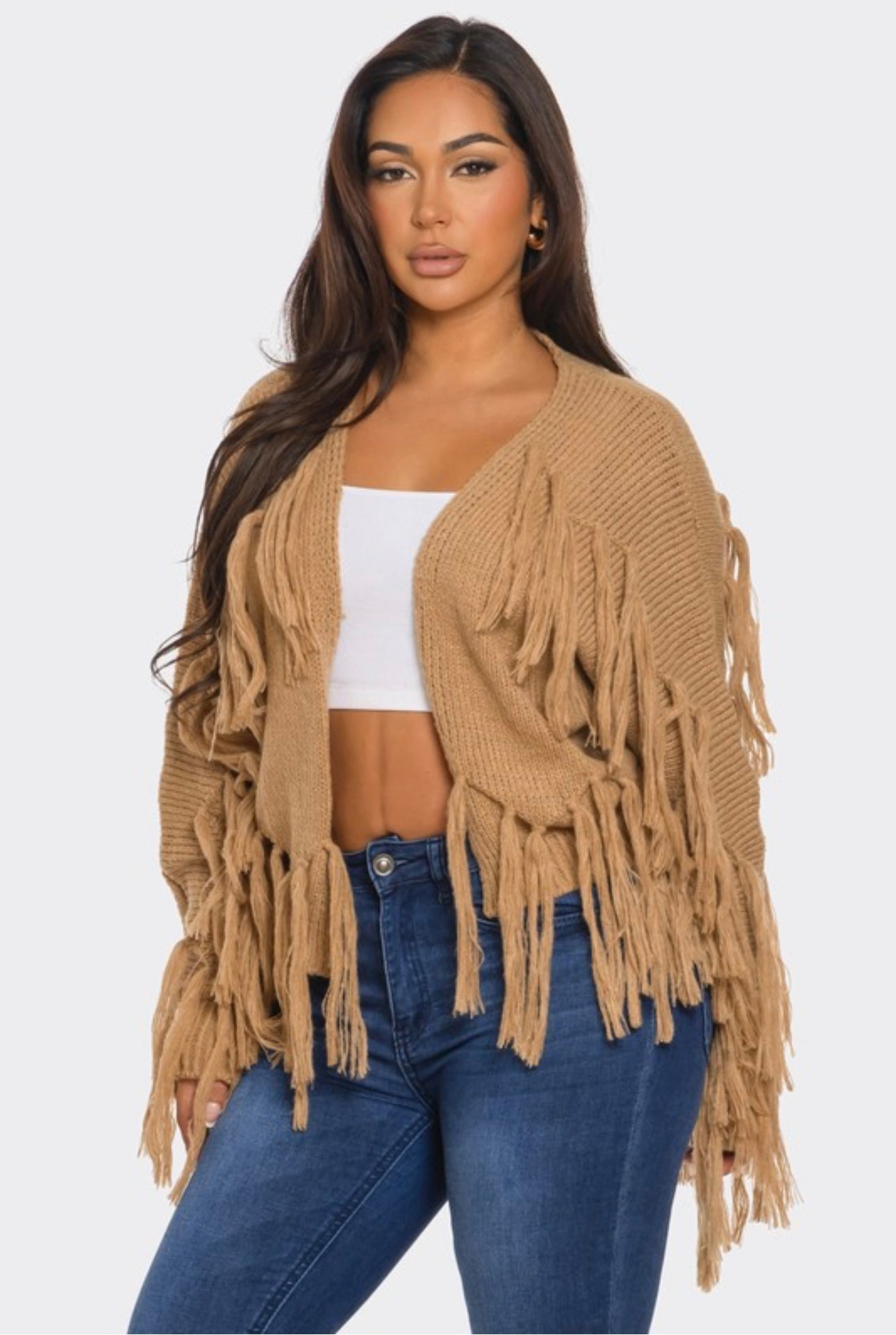 Tassel Knit Open Front Cardigan