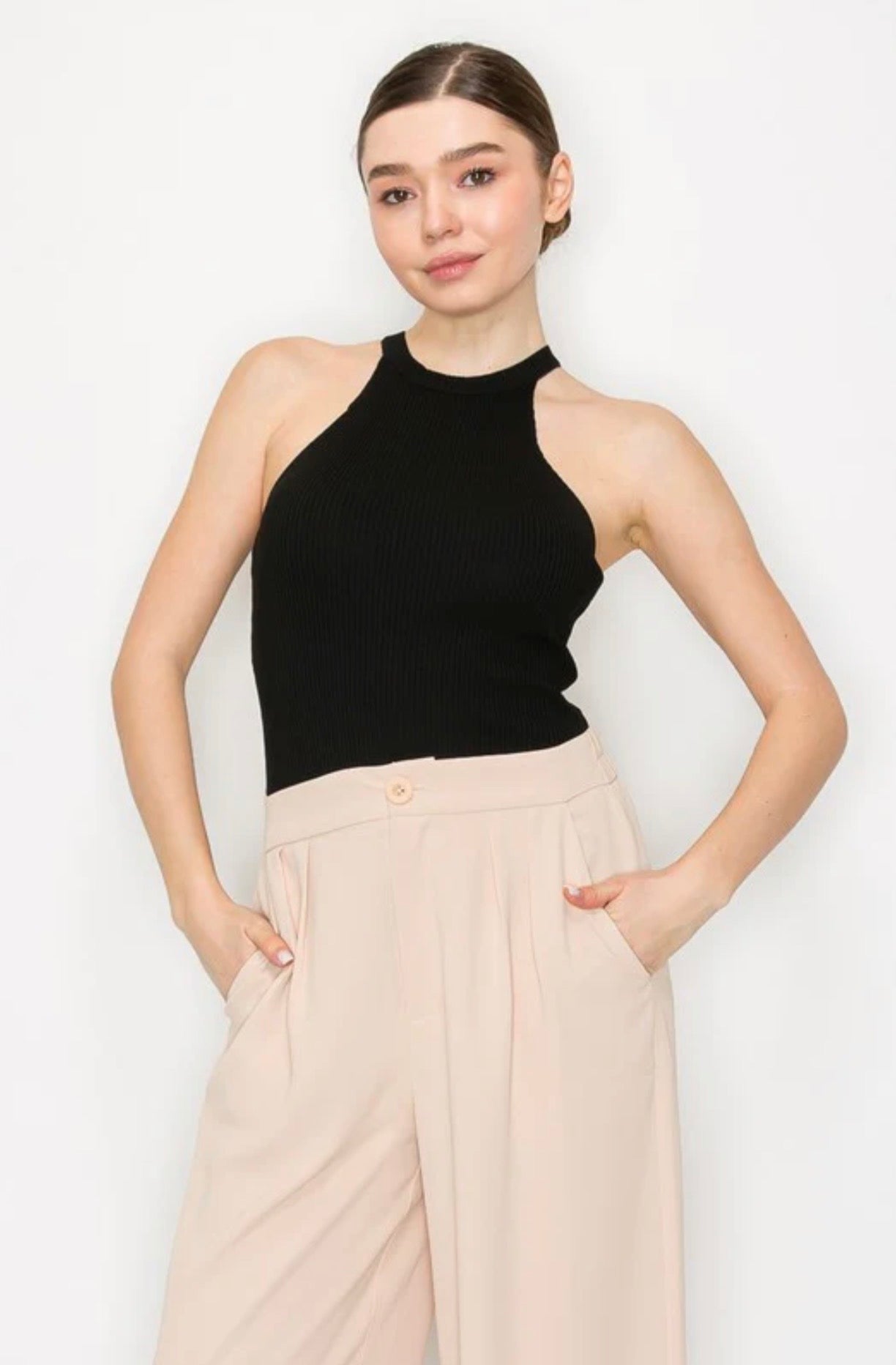 Mock-neck Ribbed Bodysuit
